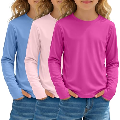 Image of 3 Pack Girls' Rash Guard Swim Long Sleeve Shirt UPF 50+ UV Sun Protection Quick Dry Tee with Thumb Holes 5-14Y