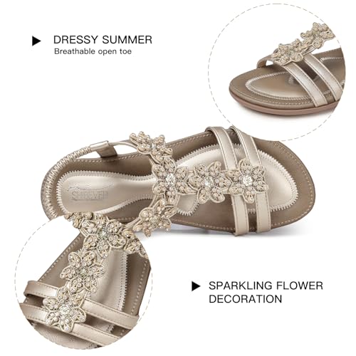 Image of SHIBEVER Dressy Flat Women Sandals: Comfortable Arch Support Womens Sandal | Summer Dress Flowers Boho Back Strap Open Toe Women's Sandals - All Day Comfort Walking Casual Wedding Woman Sandal Shoes