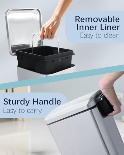 Bathroom Trash Can with Lid, 6 Liter / 1.6 Gallon Stainless Steel Trash Bin, Small Garbage Can with Removable Inner Bucket, Perfect Square Step Bin for Kitchen, Bathroom, Office, Bedroom