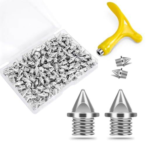 3/16 Inch Track Spikes 50pcs Stainless Steel Pyramid Shoe Spikes with Spike Wrench for Track and Cross Country Replacement Spike for Sprint Sports Short Running Shoes