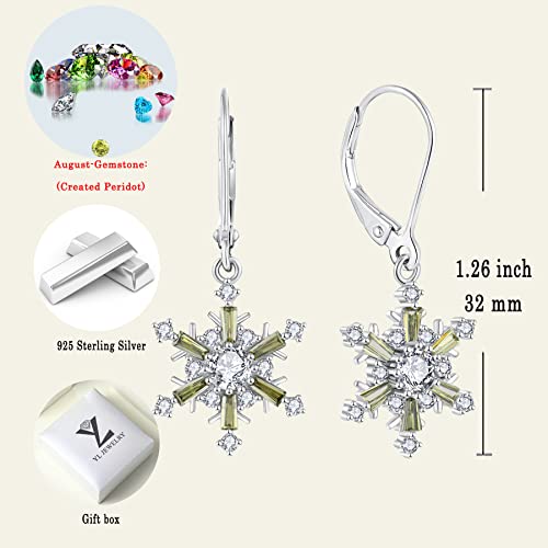 Yl Snowflakes Earrings 925 Sterling Silver Dangle Drop Earrings Created Peridot Leverback Jewelry For Women Christmas Gifts #TOP5