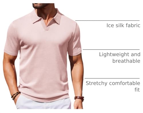 Image of COOFANDY Men's V Neck Short Sleeve Stretch Knit Polo Shirt