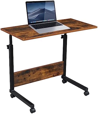 Small Standing Desk Height Adjustable Computer Desk with Lockable Casters and Baffle - Portable and Compact Design for Small Spaces, Bedrooms, Offices with Movable Wheels (Rustic-Baffle, 31.5")