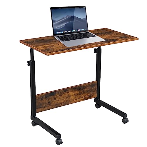 Small Standing Desk Height Adjustable Computer Desk With Lockable Casters And Baffle - Portable And Compact Design For Small Spaces, Bedrooms, Offices With Movable Wheels (Rustic-Baffle, 31.5") #TOP2