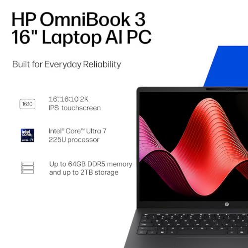 HP OmniBook 16" 2K Touchscreen Laptop | Intel Core Ultra 7 255U(Beats i9-10880H) | 64GB RAM | 1TB SSD | Copilot AI PC | Wi-Fi 7 | Win 11 | for Business and Creative Professionals