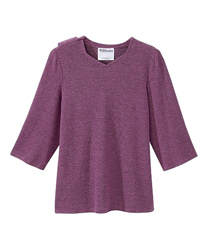 Silverts Women's Open Back 3/4 Sleeve Soft Knit Top - Heather Bordeaux LGE