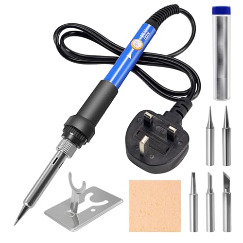 9 in 1 Soldering Iron Kit 60W Adjustable Temperature Soldering-Iron with 5 Pcs Different Solder Tips & Stand & Solder Wire & Sponge Ideal for Electronics Repair & DIY Projects