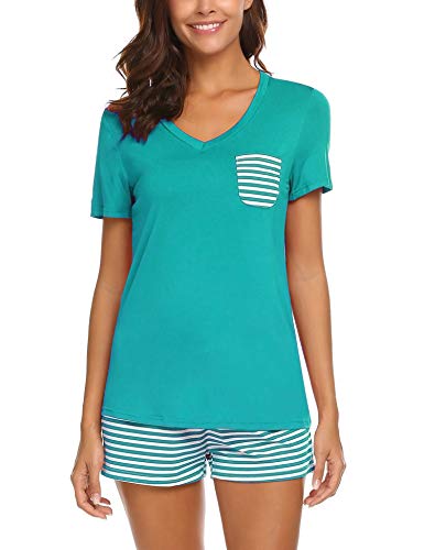Hotouch Women Sleepwear Short Sleeve Top & Shorts Pajama Sets XXL Darkcyan