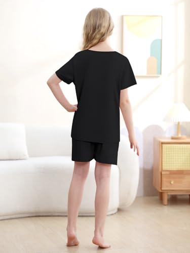 Umeyda Girls Pajamas Set Sleepwear Nightwear 2 Pcs Pj Set Soft Short Sleeve Tee Top and Shorts with Pockets4