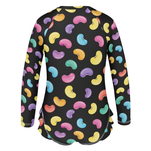 Colorful Candy Shapes on Black Girls Rash Guard Swimsuits Long Sleeve One Pieces Bathing Suit UPF 50+ Zipper Swimwear3