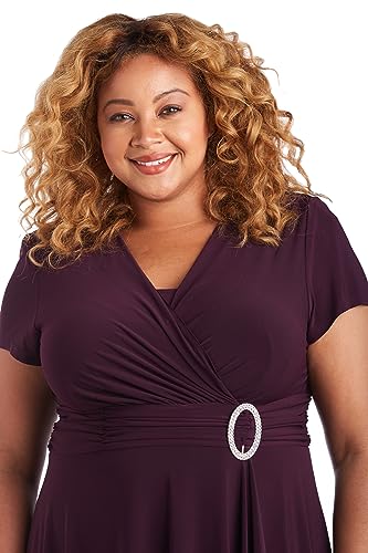 Image of R&M Richards Women's Cascade Wrap Dress with V-Neck & O-Ring Rhinestone Buckle, Work to Weekend Short Sleeve Flowy Silhouette