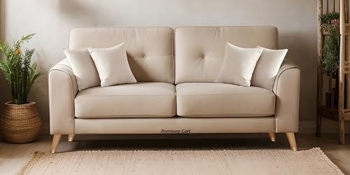 Image of Velvet Contemperory Sofa with Cushion Chaise Lounge Sectional Sofa Perfect for Living Room & Bedroom Guests Home & Office (Camel Colour, Three Seater)