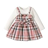 PATPAT Baby Girl Dress Newborn Infant Fall Long Sleeve Ribbed Dress Toddler Suspender Breasted Dress PinkyWhite 3-6 Months