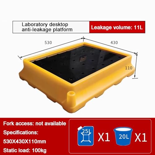Industrial Oil Drum Spill Containment Platform - Stackable HDPE Pallet with Detachable Grates for Leak Prevention(530x430x110mm)