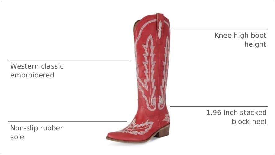 Image of STALOV Cowboy Boots for Women Pull On Chunky Heel Boots Knee High Cowgirl Boots Western Pointed Toe Boots Embroidered Suede Boots