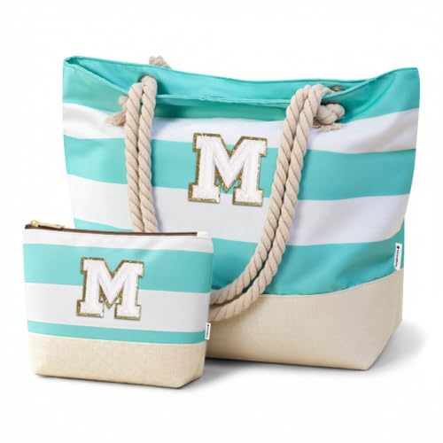 Image of Vavabox Initial Beach Tote Bag for Women, Water-resistant Travel Beach Bag Pool Bag Set, Birthday Gifts for Women Mom