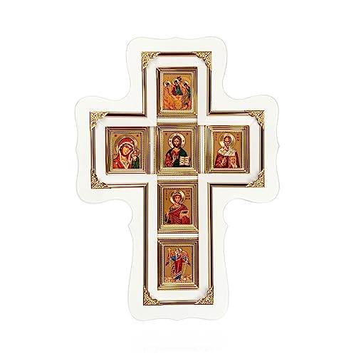 NKlaus Ikony chrześcijańskie naturalne drewno białe krzyż ścienny ze szkłem 38 x 27 cm ołtarz religijny dom 14336