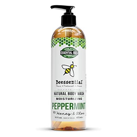 Beessential Natural Body Wash, Peppermint, Sulfate-Free Bath and Shower Gel with Essential Oils for Men & Women, 16 oz Cover