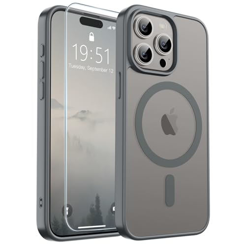 Image of SUPFINE Magnetic for iPhone 15 Pro Case (Compatible with MagSafe) (Military Grade Drop Protection) Translucent Matte Shockproof Phone Case, Gray