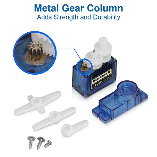 Image of REES52 SG90 9g Micro Servo Motor Kit for RC Drone /Car /Airplane /Helicopter /Vehicles /Robots /Compatible with Arduino Projects and Raspberry Pi Incl. Screws and 3 Servo Arms