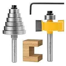Exqutoo 1/4 Inch Shank Rabbet Router Bit Set with 6 Adjustable Bearing Carbide Tipped Rabbeting Bit1/8",1/4",5/16" 3/8",7/16",1/2" CNC Router Bits Woodworking Tools for Doors Drill Bit...