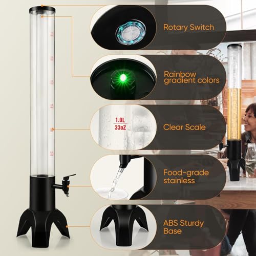 3L/100oz Beer Tower Dispenser with Ice Tube – Stackable and perfect for beer, margaritas, mimosas & cocktails. Ideal for home bars, events, and parties