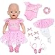 Kleidung Outfits für 12-18 Zoll Baby Puppen, Rosa Ballett Puppen Kleidung mit Jumpsuit Tüll Kleid Strumpfhose Ballett Schuhe Haarband Haarspange für 30-45 cm Neu Baby Puppe Kleidung Mädchen Geschenk