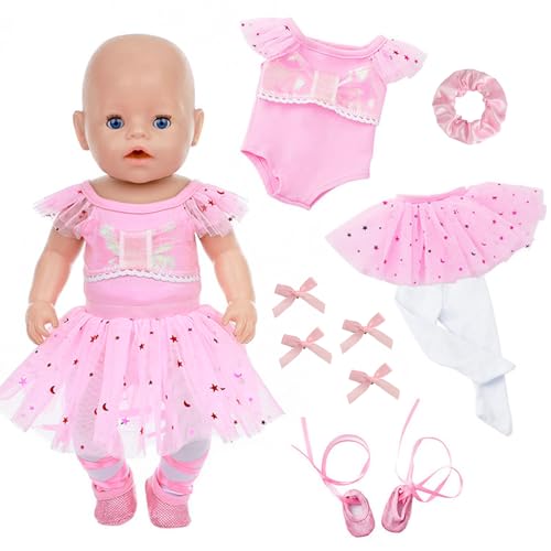 Ropa trajes para muñecas de 30 a 18 pulgadas, ballet rosa, ropa con mono, vestido de tul, medias, zapatos de ballet, cinta para el pelo para 30 – 45 cm, ropa para muñecas de bebé, regalo para niñas