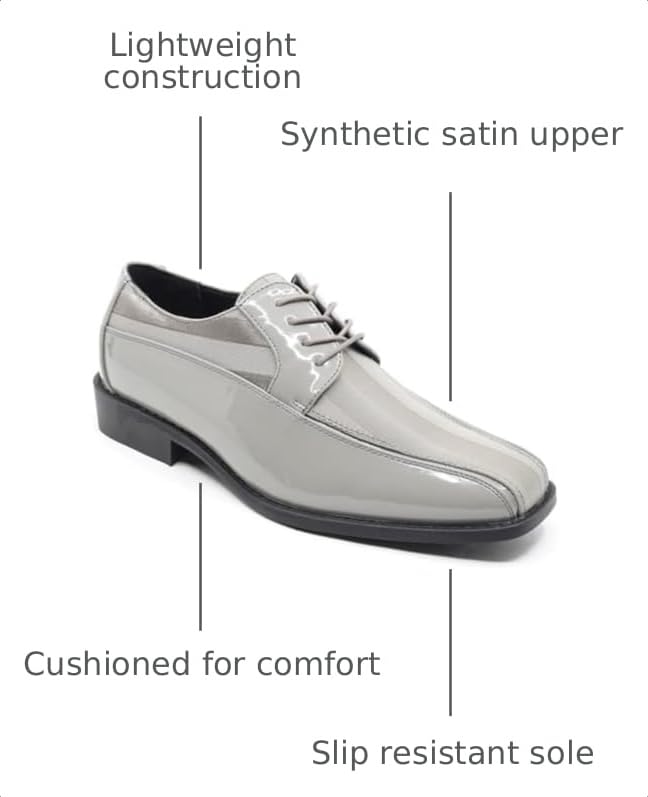 Image of Men's Oxford Lace up Striped Satin Patent Tuxedo Dress Shoes MC-179