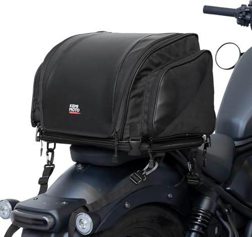KEMIMOTO シートバッグ バイク 拡張機能あり 40-52L ツーリングバッグ 防水 撥水加工 レインカバー付き リアバッグ 変形しにくい 荷物固定ベルト付き キャンピングシートバッグ バイク用品 汎用性 Ninja400/ZX-25R/V-STRO
