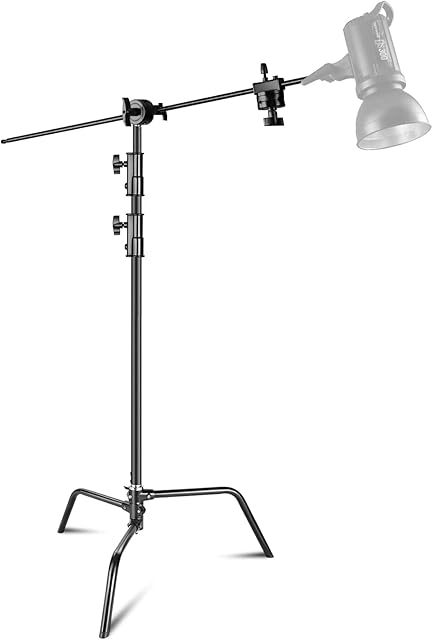 Neewer 100% Heavy-Duty Steel C-Stand, Professional Photography Light Stand with 4.2ft Extension Arm, 2 Grip Heads and Turtle Base for Studio Monolight, Softbox, Reflector, Max Height 10.5ft-Black