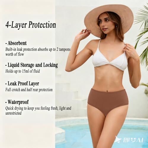 Image of Leoparts Period Swimwear Leakproof Bikini Bottoms Black High Waisted Coverage Swimsuit Bottom for Girls Teens Women