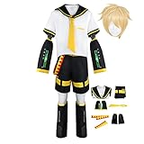 ATEOVE Rin Cosplay Costume Len Costume Uniform Outfit with Wig