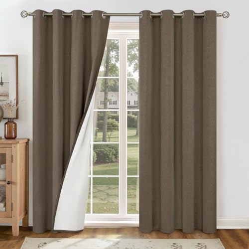 Image of YoungsTex Brown Linen Blackout Curtains 84 Inches Length for Living Room, Thermal Insulated Black Out Drapes with Grommet Privacy Energy Saving for Bedroom, 2 Panels, 52 X 84 Inch