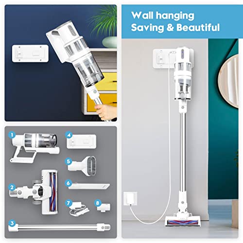 Blue Devil V10W Lightweight Stick Vacuum Hand-Held,Cordless, 2-Stage Suction Adjustment，20-40Min Running Time, Suitable For Household Hard Floors, Carpets, Sofas, Pet Hair(White) #TOP6