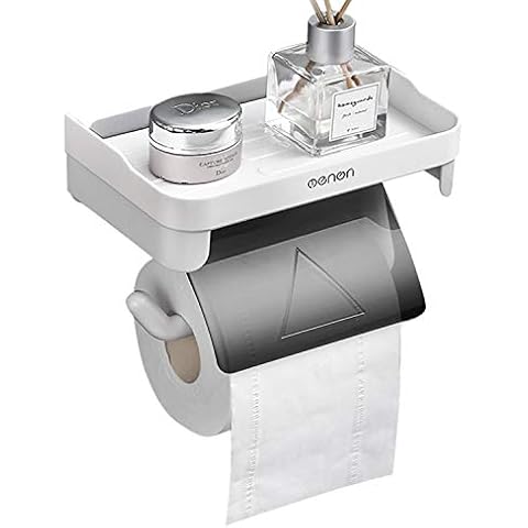 Toilet Paper Holder with Shelf,Self Adhesive Toilet Roll Holder Bathroom Kitchen,Wall Mount Toilet Paper Roll Holder, Tissue Paper Roll Dispenser Holder for Bathroom Kitchen Washroom Cover
