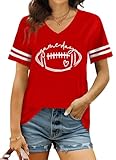 PICKID Football Shirts for Women: Game Day Tshirt Football Season Graphic Tee Sunday Funday Short Sleeve V...