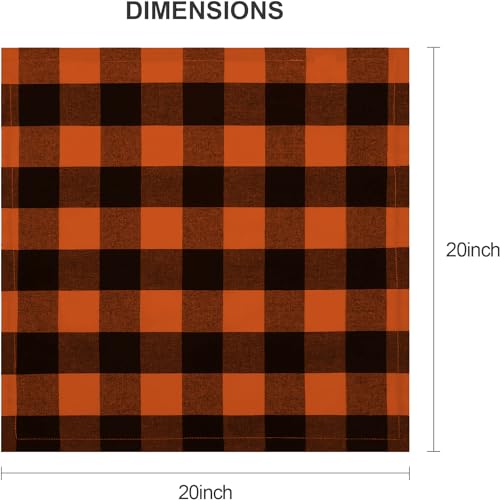 Image of Halloween Cloth Napkins Set of 4, Orange and Black Buffalo Plaid Table Napkins, 20 x 20 Inch, Washable Reusable Dinner Napkins for Restaurant, Family Dining, Indoor & Outdoor Party Table Decor