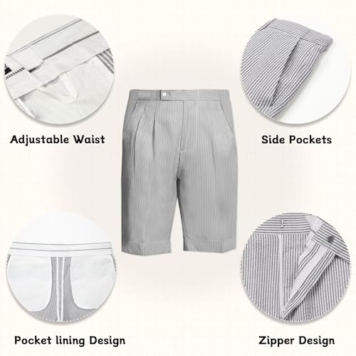 Mens Summer Seersucker Shorts Striped Slim Fit Flat Front Walk Short Pants Sear Sucker Suit Flat Front Shorts2