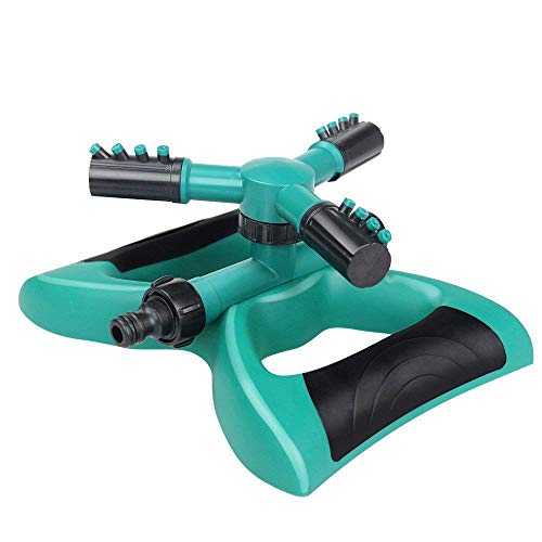 Lawn Sprinkler Automatic Garden Water Sprinklers, 360° Rotating Adjustable Lawn Sprinkler Irrigation System, Garden Irrigation for Lawn, Courtyard, Garden, Durable 3 Arm Sprayer(Green)
