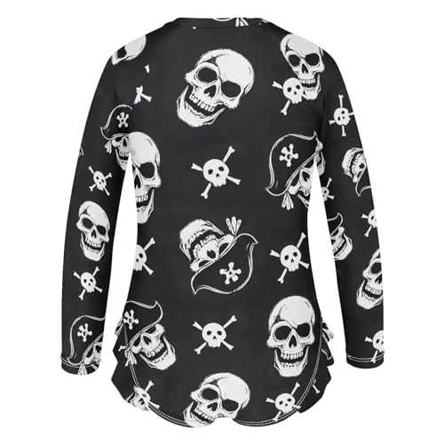 ALAZA Toddler Swimsuit Girl Bathing Suit Swimwear Rash Guard Pirate Skull Long Sleeve 3T3