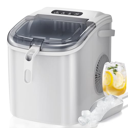 R.W.FLAME Ice Maker Countertop, Portable Ice Maker Machine with Handle, 9 Ice Cubes Ready in 6 Mins, 26Lbs/24H, Ice Maker Machine with Self-Cleaning for Home/Office/RV/Party (White)