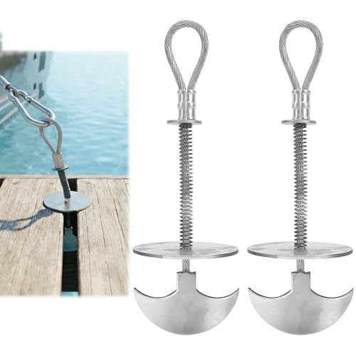 Chonway 2PCS Tie Down Anchor for Trailer Deck or Dock Between Boards - 1500LB Break Strength - 304 Stainless Steel Boat Deck Anchor Pegs Easy to Move for Boards & Outdoor Camping Canopy Tent Anchors