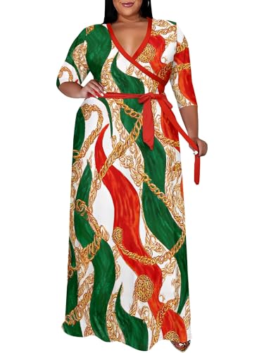 Image of SUZONANA Women's Plus Size Maxi Dresses Casual Loose Short Sleeve Long Maxi Dress with Belt Wedding