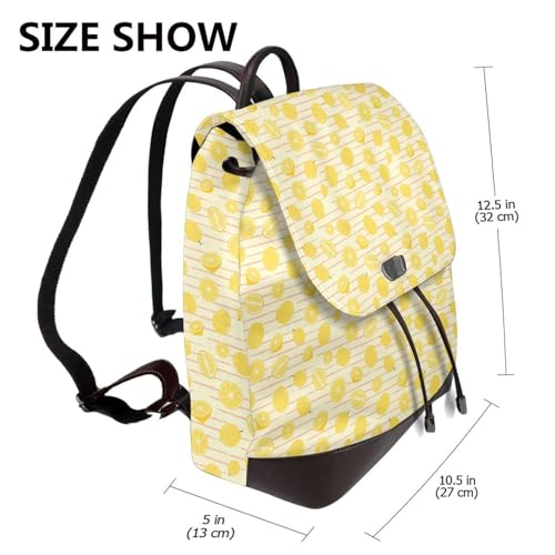 Lemons stripes Leaves Microfiber PU Leather Backpack Lightweight Daypack Bag for Travel Business Commute Gym2