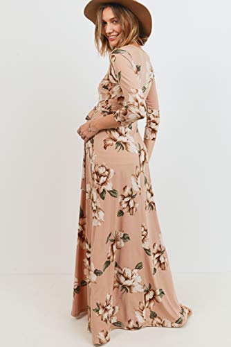Women's Maternity Dress Maxi Long Length With Belt For Baby Shower, Photoshoot (Blush/Taupe, M) #TOP3