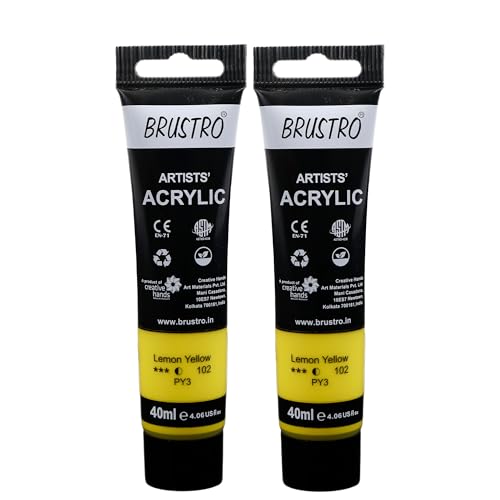 Image of BRUSTRO Artists Acrylic Paint Tube | 40ml, Lemon Yellow (Pack of 2)|Non-Toxic, Water based, Inter Mixable, Ideal for Painting, Textured Effects on Canvas, Paper, Fine Art Student and Professionals