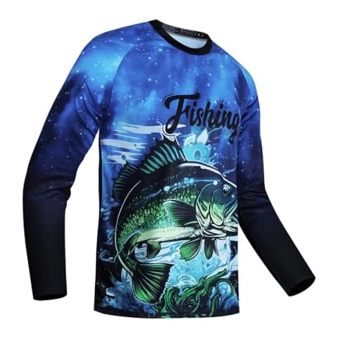 Mens Fishing Shirt Long Sleeve, Fishing Jerseys Fish Tshirts Uv Sun Protection Tops Fisherman,Blue Bass XXL Cover