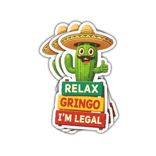 Image of 3Pcs Relax Gringo Im Legal Sticker, Relax Gringo I'm Legal Sticker for Car, Relax Gringo Calcomanias De Mexico Funny Immigrant Calcomanias Mexico Mexican Cactus Stickers for Truck Car Helmet (N4)