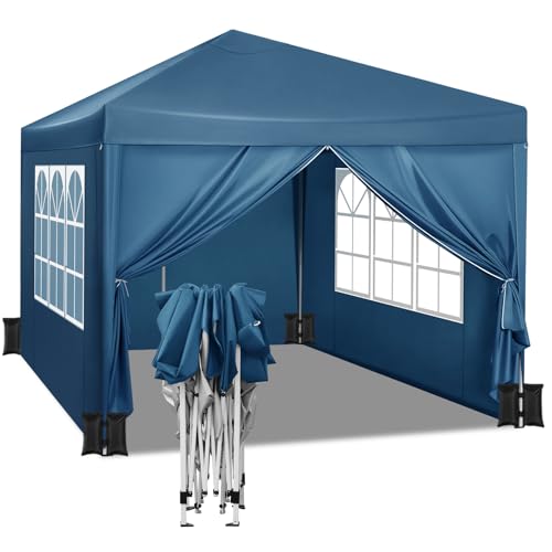 WOLTU Pabellón de Jardín Cenador Plegable Pérgola Cuadrada con Diseño Pop Up Carpa con Cubierta Tela Oxford Hecho de Tubos Metales, 3x3 m, 4PCS Bolsas de Arena Vacía para Carpas,Azul